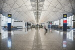 Quiet international airport terminal
