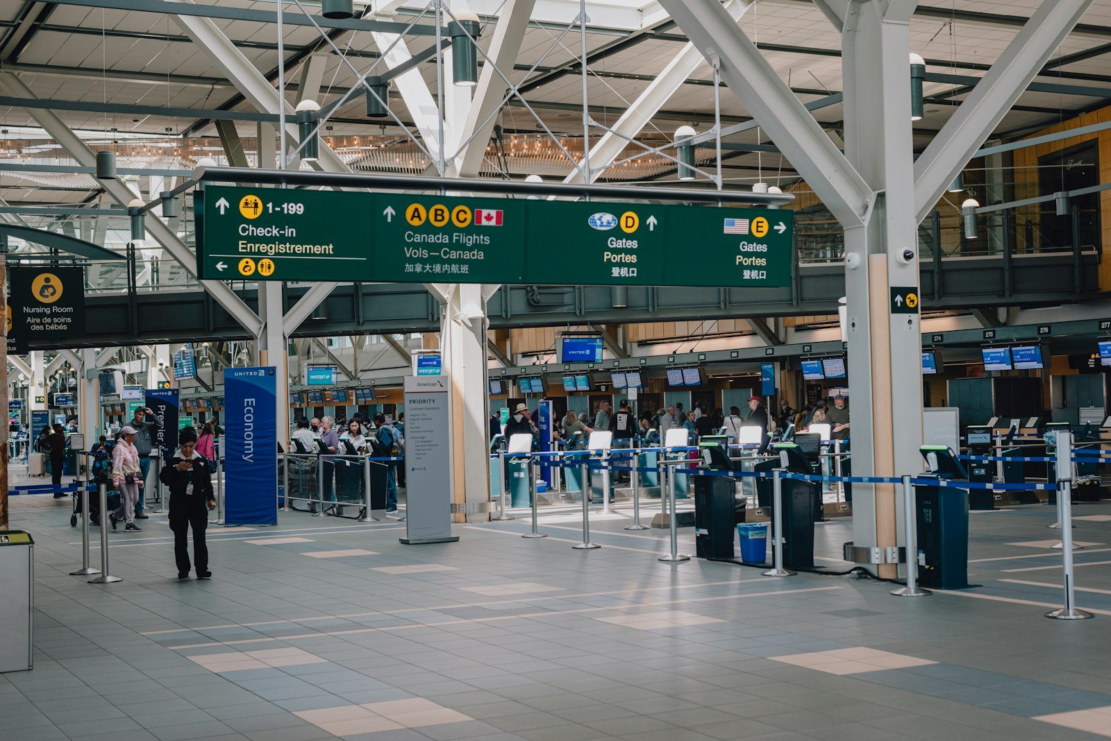 Bright modern airport terminal interior